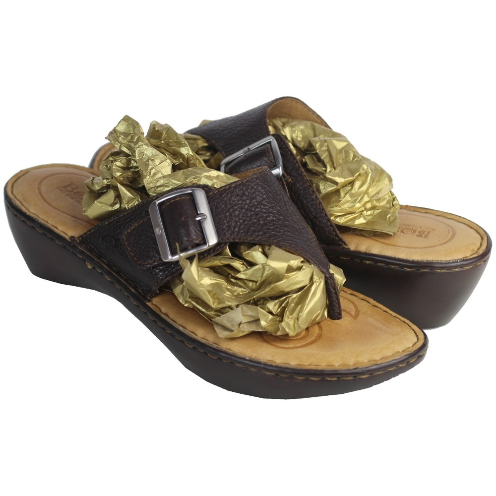 BORN Womens Leather Thong Sandals 10 Brown - Picture 1 of 8